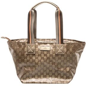 Gucci Brown Monogram Tote with Striped Web Handles